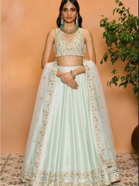 Embroidered Pastel Mint Lehenga Set